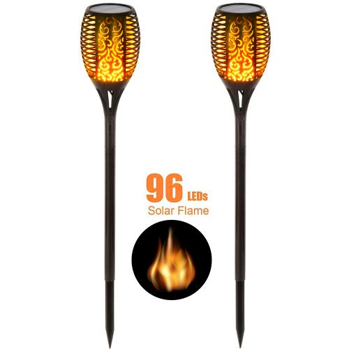 BAXIA TECHNOLOGY Solar Lights Outdoor, Waterproof Dancing Flickering Flame Torch Lights, 96 LED Solar Powered Flame Lights Dusk to Dawn Auto On/Off Security Torch Light for Patio, Pathway (2 Pack) 